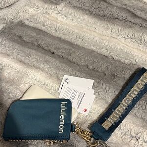 Teal and gold dual pouch wristlet